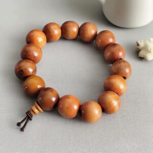 Peachwood Buddhist Prayer Beads Bracelet Ethnic Style Handcrafted Beadwork Eighteen-Seed Design